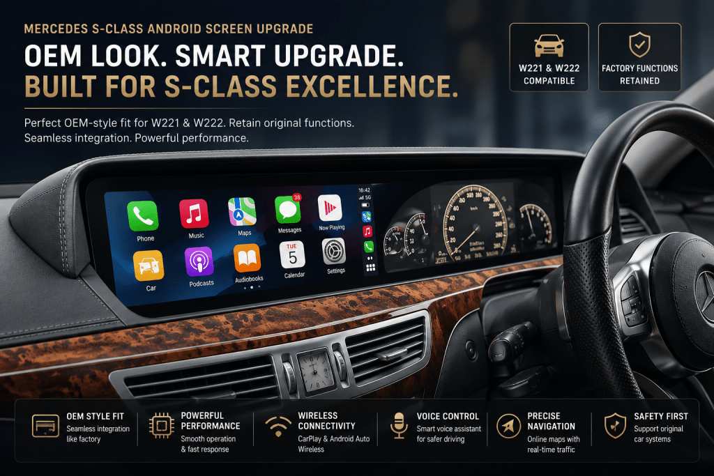Android glavna jedinica za Mercedes S-klasu W221 i W222: OEM-stil ugradnja i zadržavanje tvorničkih funkcija