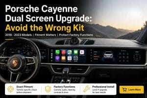 Unutrašnjost Porschea Cayenne 2018-2023 s ugrađenom nadogradnjom dvostrukog ekrana